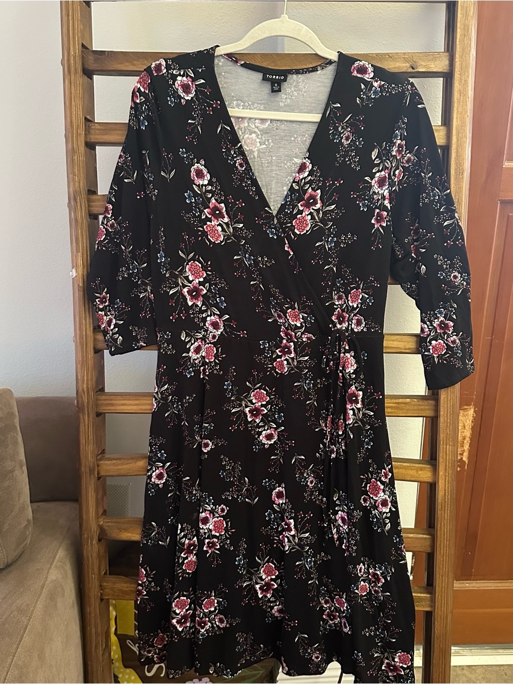 torrid Black Floral faux Wrap Dress — Pink & White Blossoms